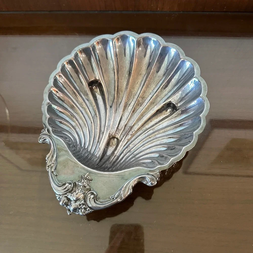 Vintage Silver Plated Clam Shell Dish Scalloped Coastal Catchall Tray 10 Inch